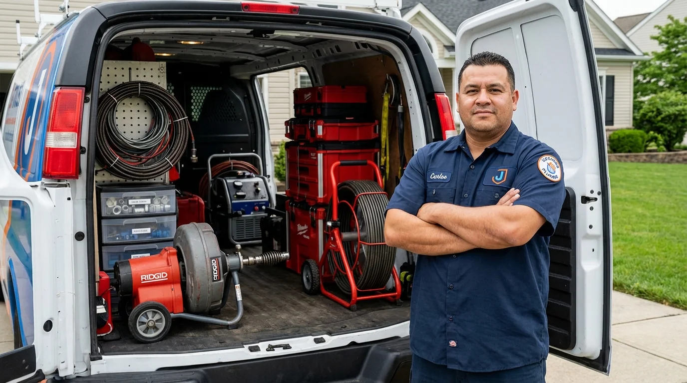 Professional drain cleaning equipment and Johns Plumbing LLC plumber in Farmland