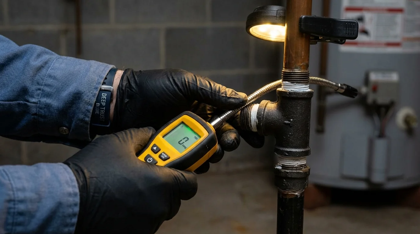 Gas leak detection with electronic sniffer by Johns Plumbing LLC in Farmland