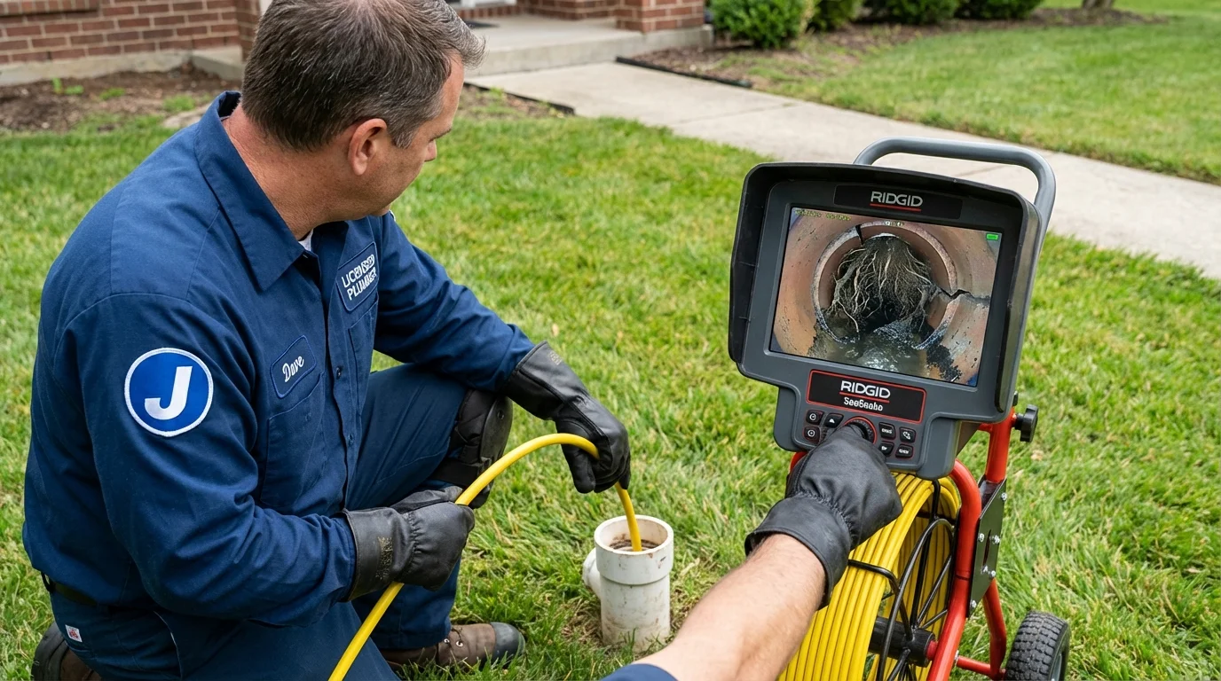 Sewer camera inspection being performed by Johns Plumbing LLC in Farmland