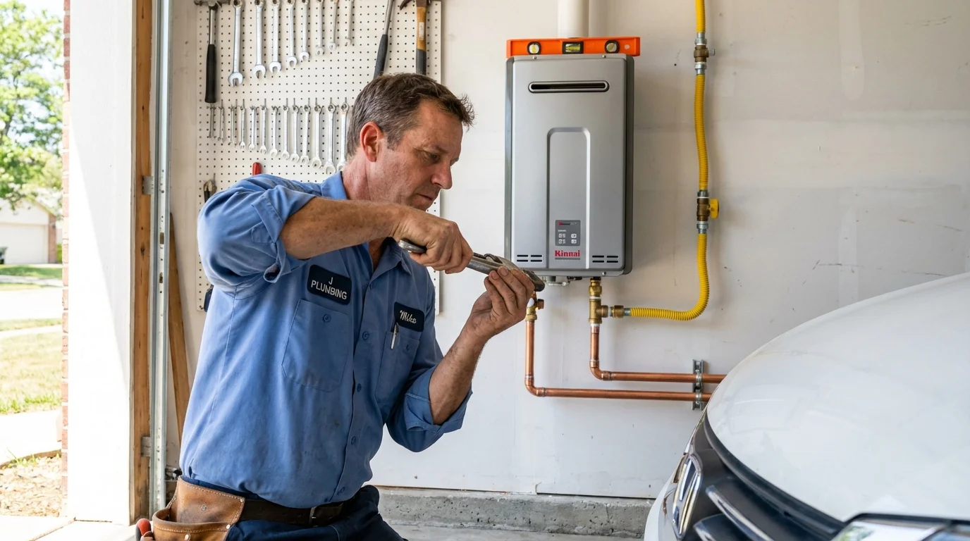 Tankless water heater installation by a Johns Plumbing LLC plumber in Farmland